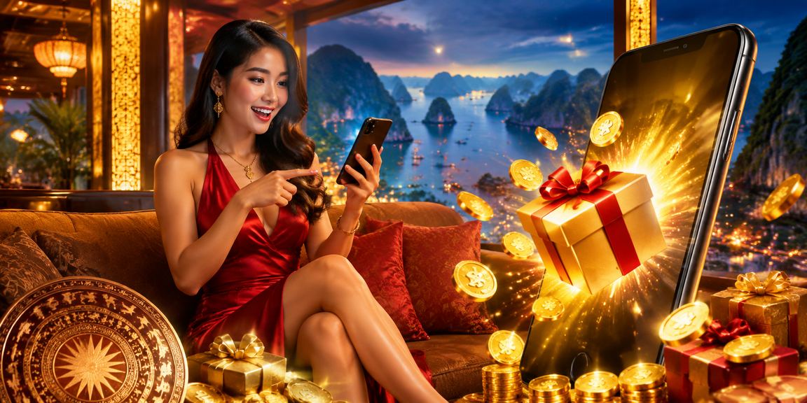 Người dùng ngắm cảnh vịnh Hạ Long trong khi kiểm tra kết quả xổ số trên điện thoại